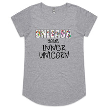 Load image into Gallery viewer, Unleashed Unicorn - Womens Cotton Scoop Neck T-Shirt