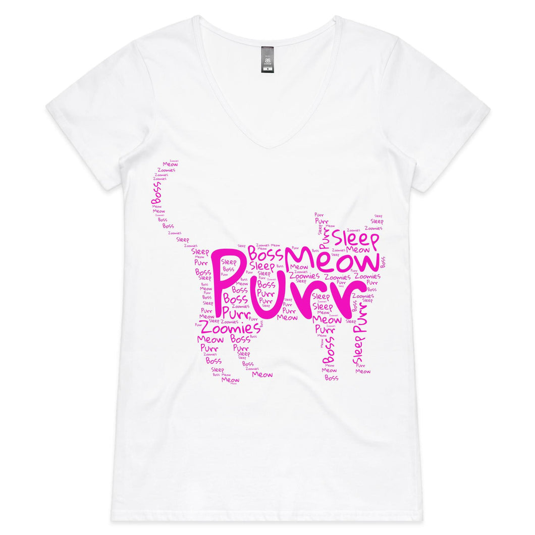 Cats Life - Womens Cotton V-Neck T-Shirt -White